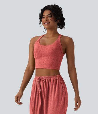 Backless Twisted Adjustable Buckle Skinny Cropped Heathered Casual Tank Top