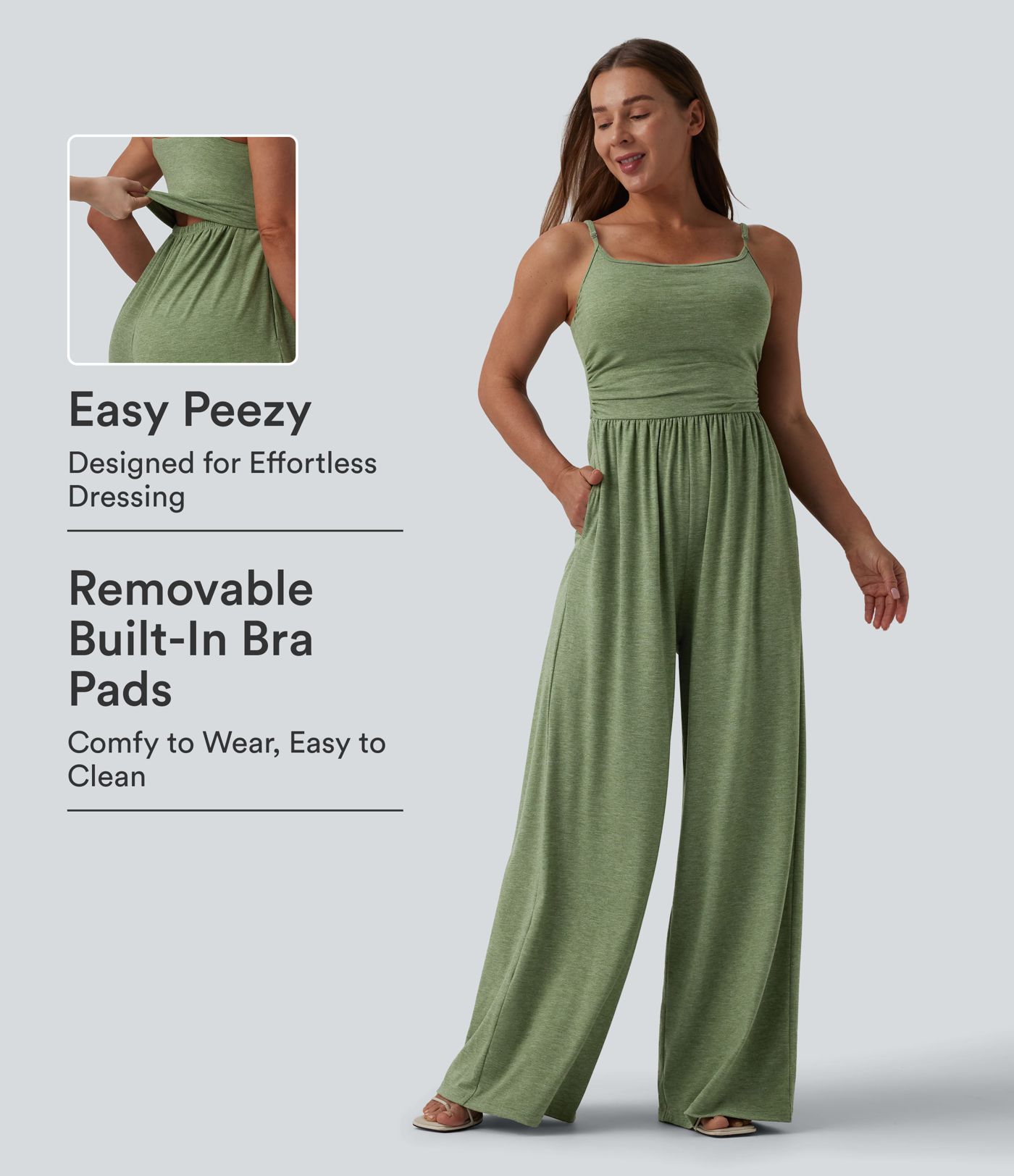 Adjustable Straps Ruched Wide Leg Heathered Casual Jumpsuit with Pockets-Easy Peezy