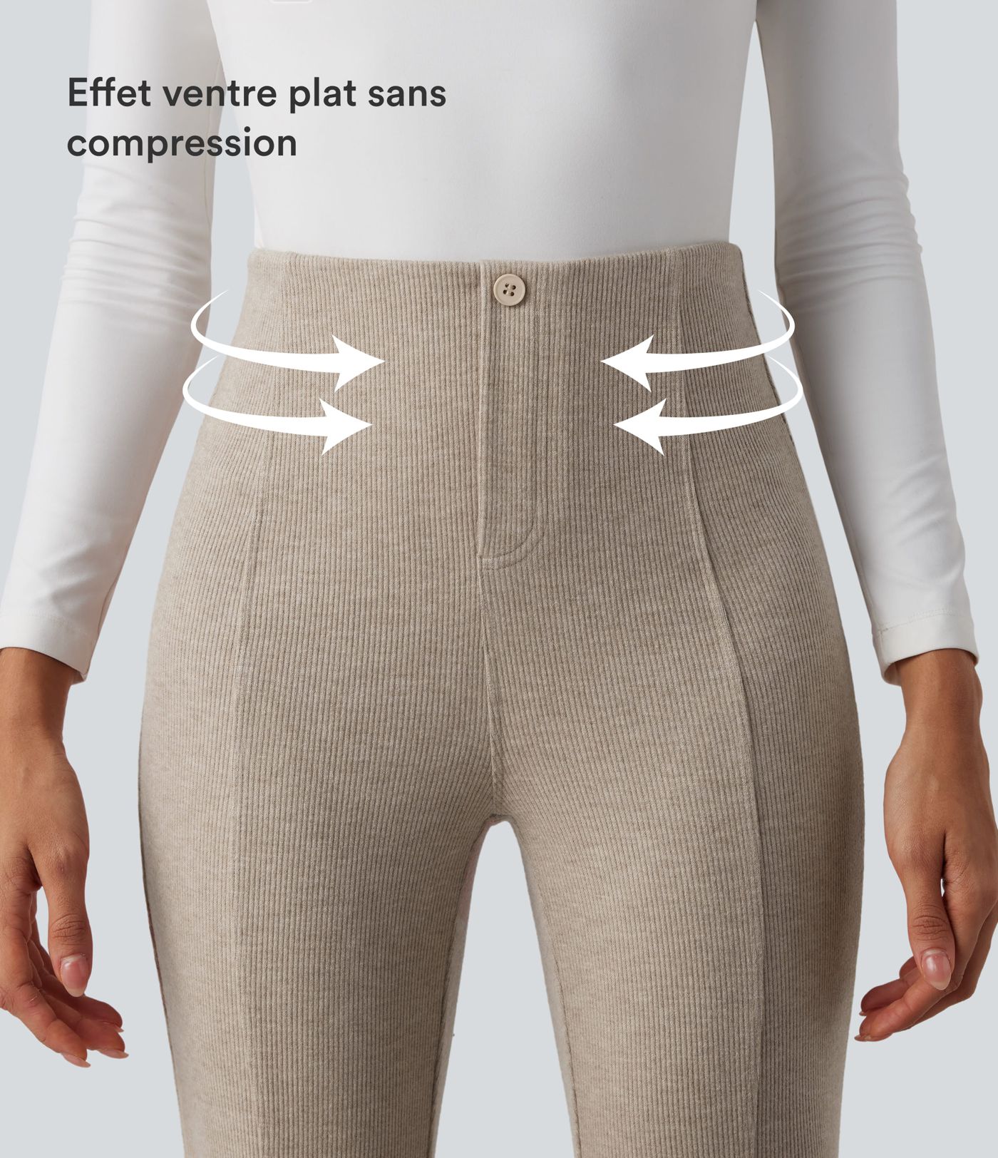 Pantalon  taille haute décontracté évasé côtelé gainant