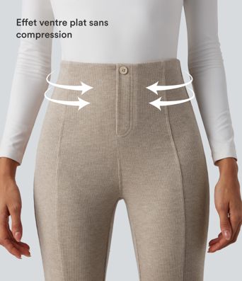 Pantalon  taille haute décontracté évasé côtelé gainant