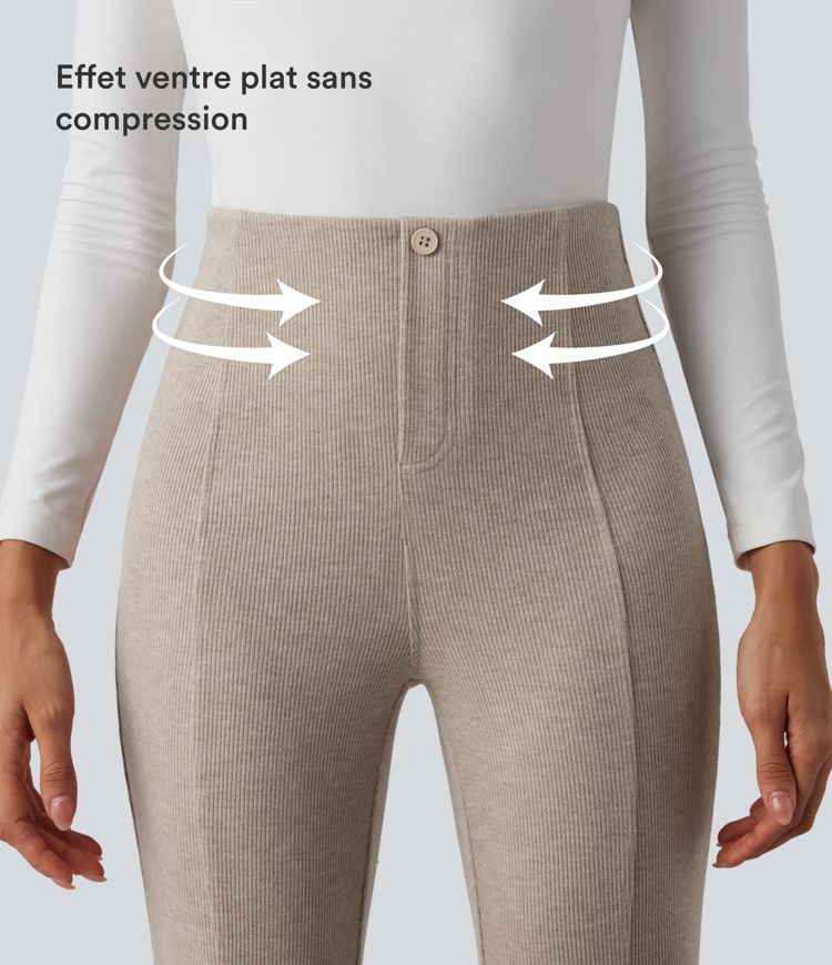 Pantalon  taille haute décontracté évasé côtelé gainant