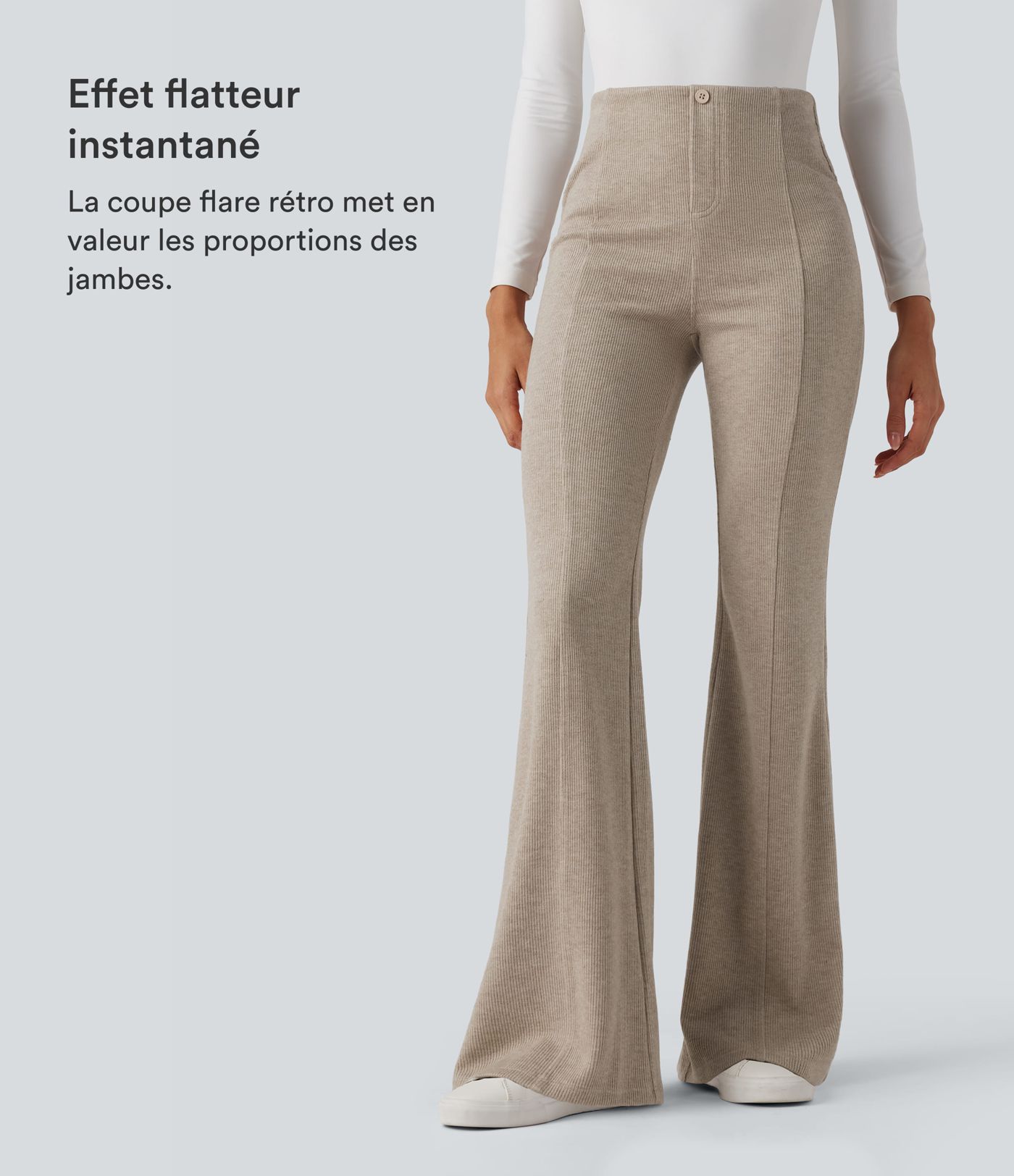 Pantalon  taille haute décontracté évasé côtelé gainant