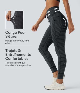 Leggings de yoga de cintura alta con rayas y bolsillos