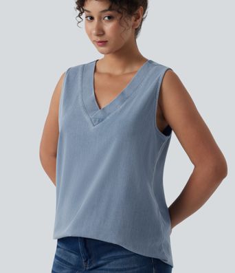 Halara Flex™ V Neck Denim Casual Tank Top