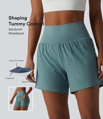 2-in-1 Yoga-Shorts mit superhohem Bund, Bundtasche und Bauchkontrolle - schnelltrocknend, 12,7 cm