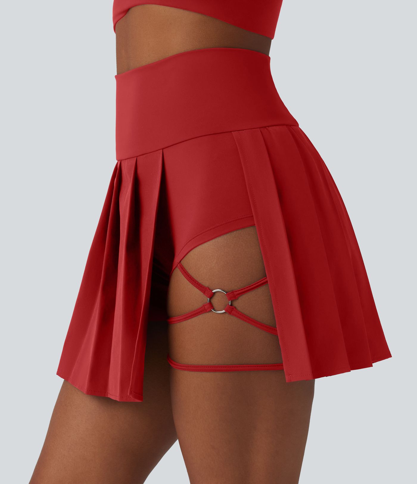 Breezeful™ High Waisted Pleated 2-in-1 Asymmetric Hem Quick Dry Mini Dance Skirt with Pockets-Longer Length