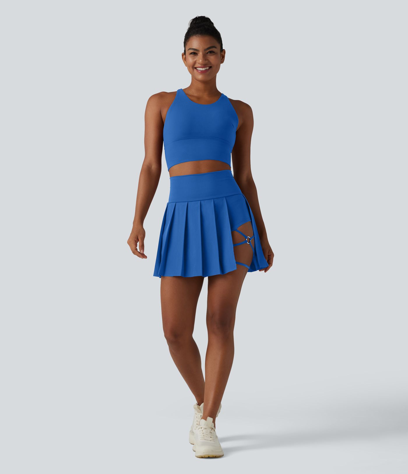 Breezeful™ High Waisted Pleated 2-in-1 Asymmetric Hem Quick Dry Mini Dance Skirt with Pockets-Longer Length Breezeful™ High Waisted Pleated 2-in-1 Asymmetric Hem Quick Dry Mini Dance Skirt with Pockets-Longer Length