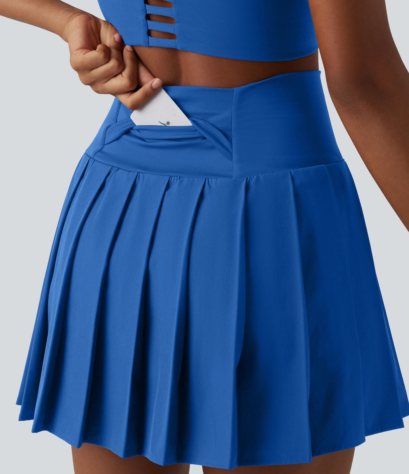 Breezeful™ High Waisted Pleated 2-in-1 Asymmetric Hem Quick Dry Mini Dance Skirt with Pockets-Longer Length Breezeful™ High Waisted Pleated 2-in-1 Asymmetric Hem Quick Dry Mini Dance Skirt with Pockets-Longer Length