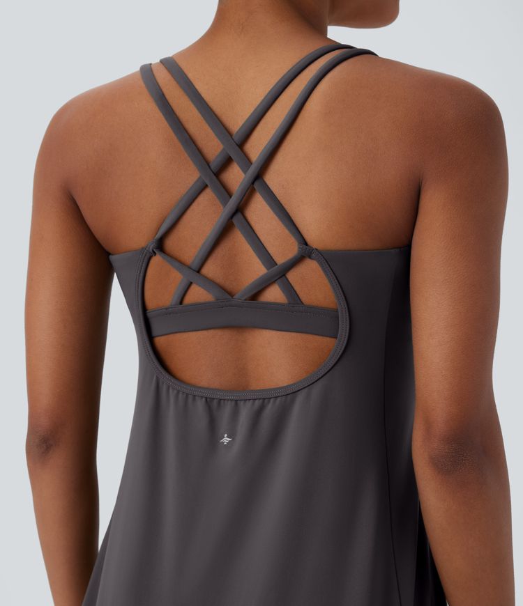 SoftlyZero™ Plush Cut Out Pocket 2-Piece Mini Yoga Active Dress
