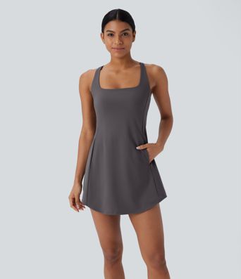 SoftlyZero™ Plush Cut Out Pocket 2-Piece Mini Yoga Active Dress