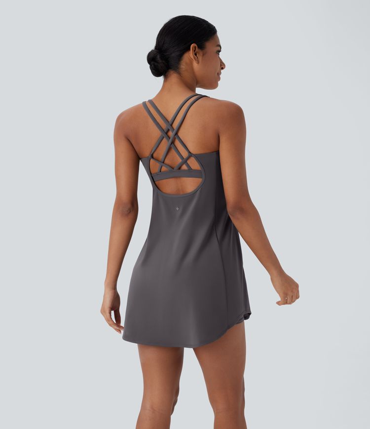 SoftlyZero™ Plush Cut Out Pocket 2-Piece Mini Yoga Active Dress