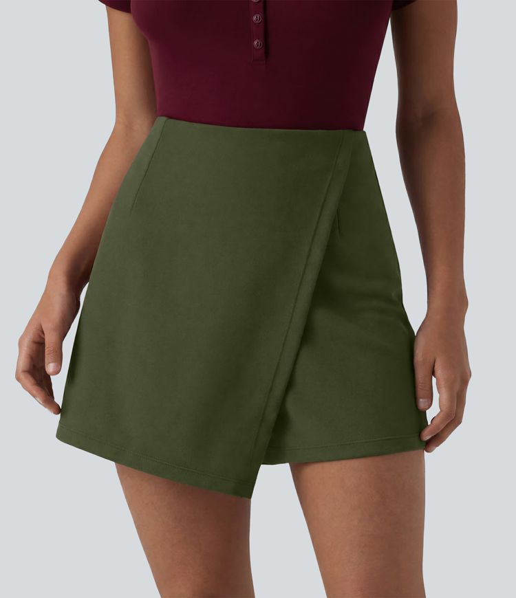 Wrinkle-resistant High Waisted Longer Mini Work Skort