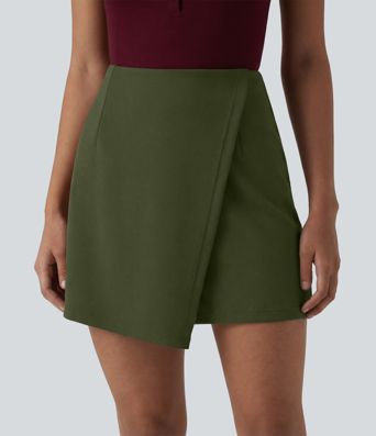 Wrinkle-resistant High Waisted Longer Mini Work Skort
