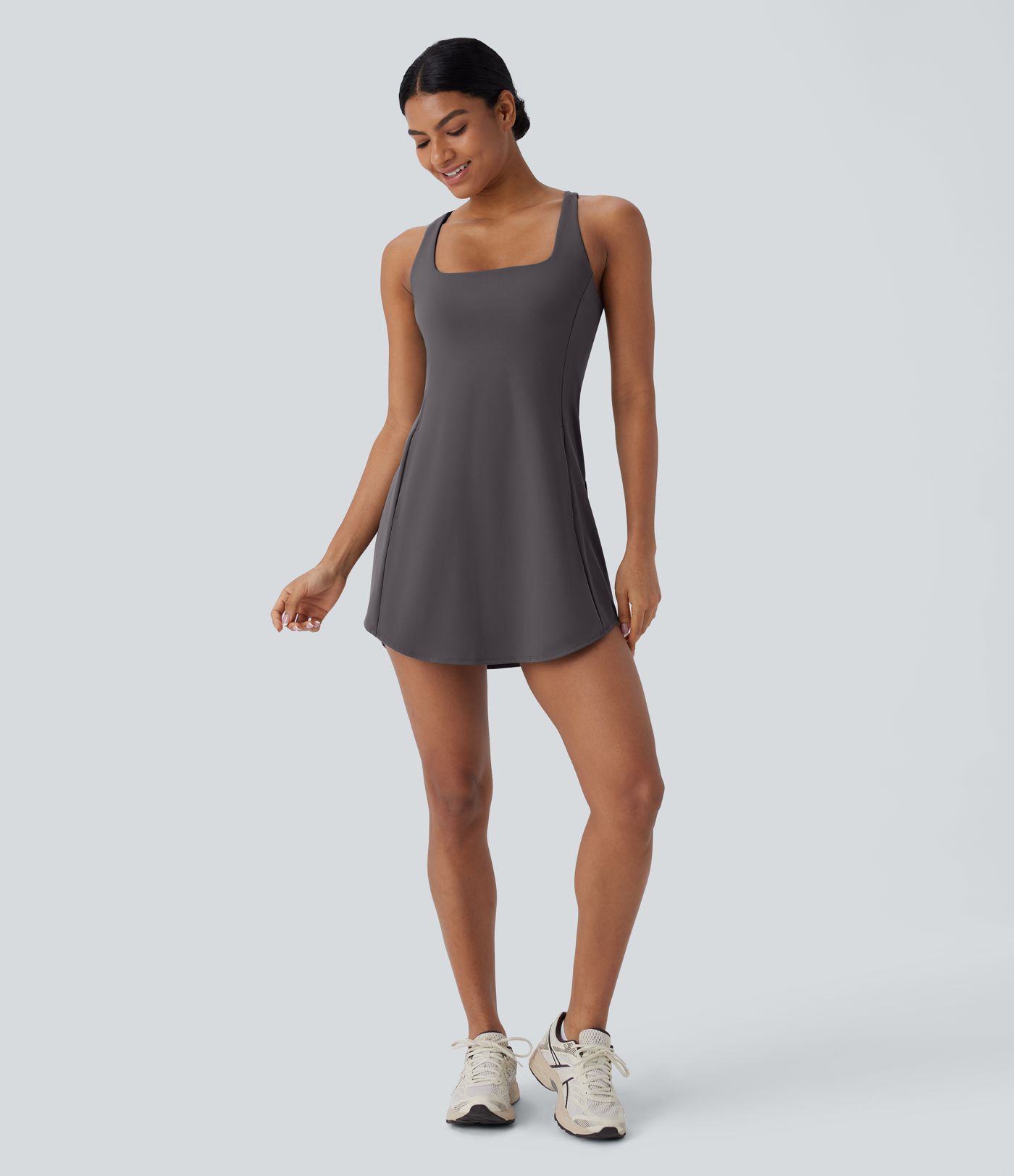 SoftlyZero™ Plush Cut Out Pocket 2-Piece Mini Yoga Active Dress
