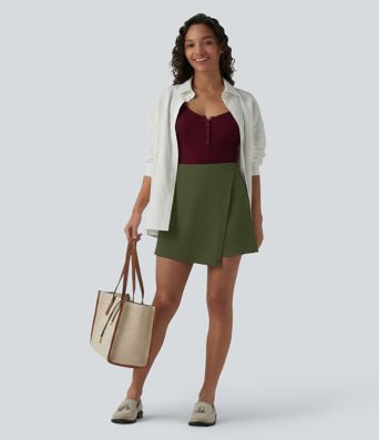 Wrinkle-resistant High Waisted Longer Mini Work Skort