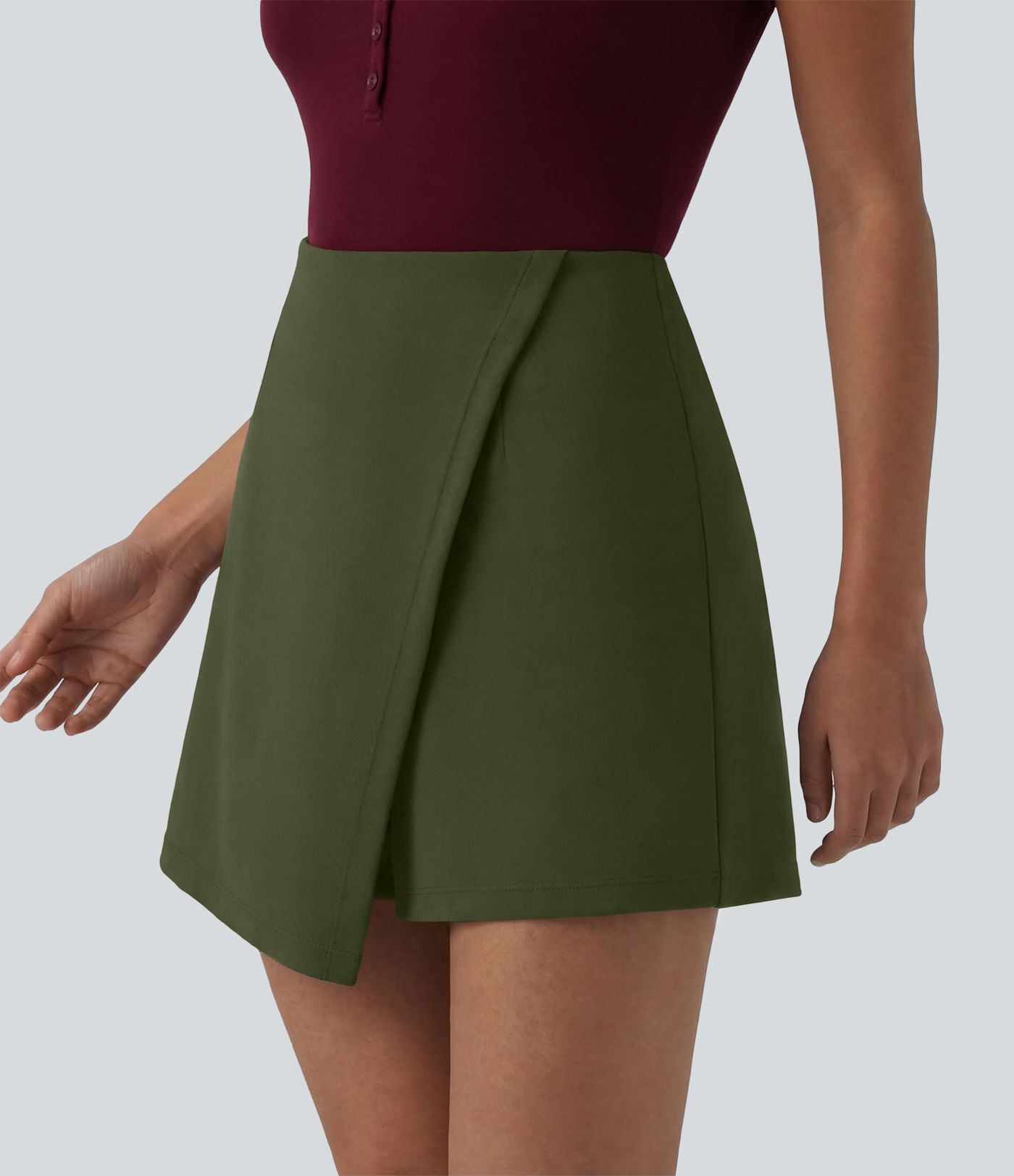 Wrinkle-resistant High Waisted Longer Mini Work Skort