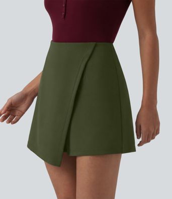 Wrinkle-resistant High Waisted Longer Mini Work Skort