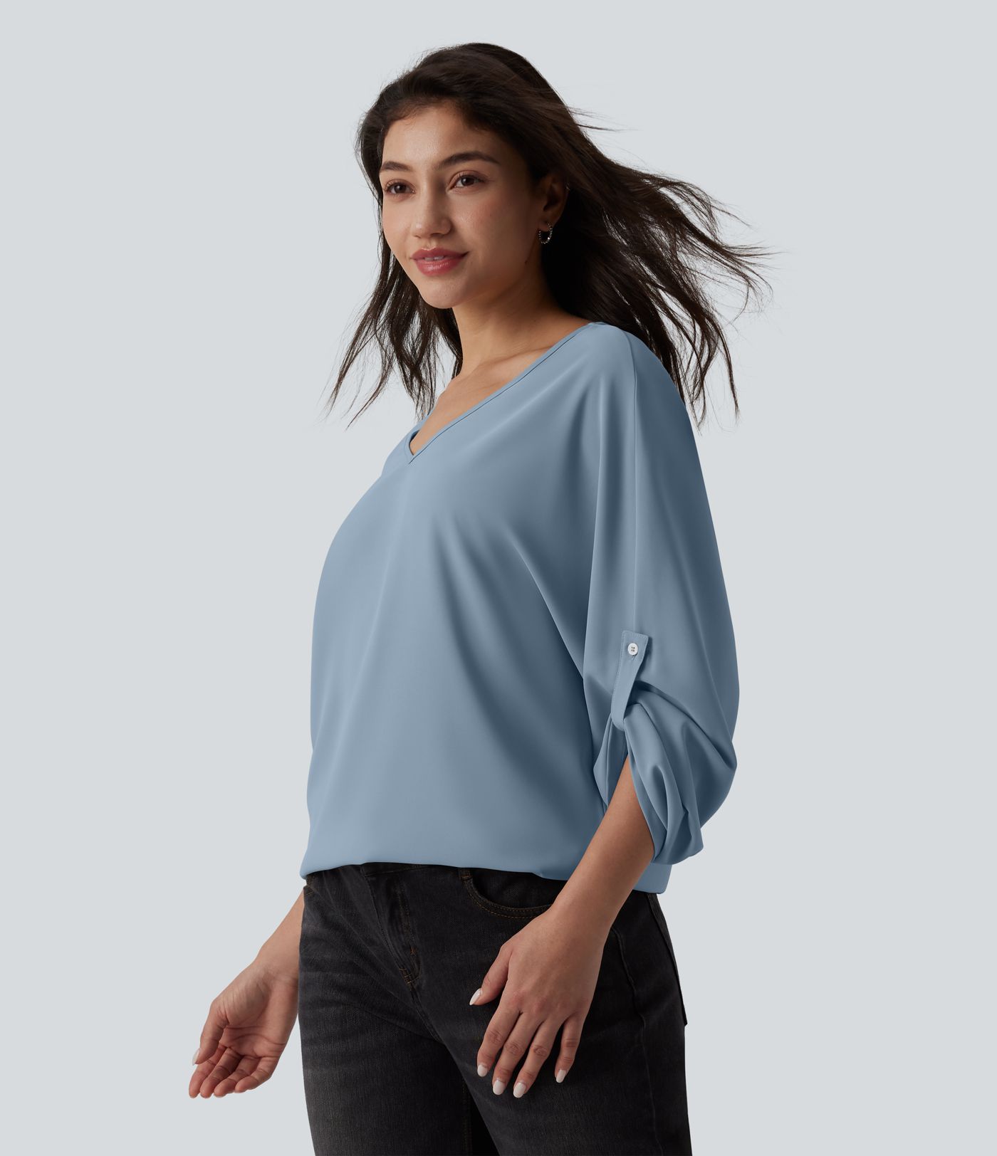 Wrinkle-resistant V Neck Long Sleeve Work Blouse