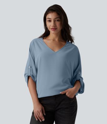 Wrinkle-resistant V Neck Long Sleeve Work Blouse