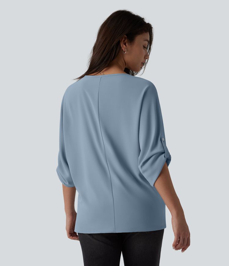 Wrinkle-resistant V Neck Long Sleeve Work Blouse