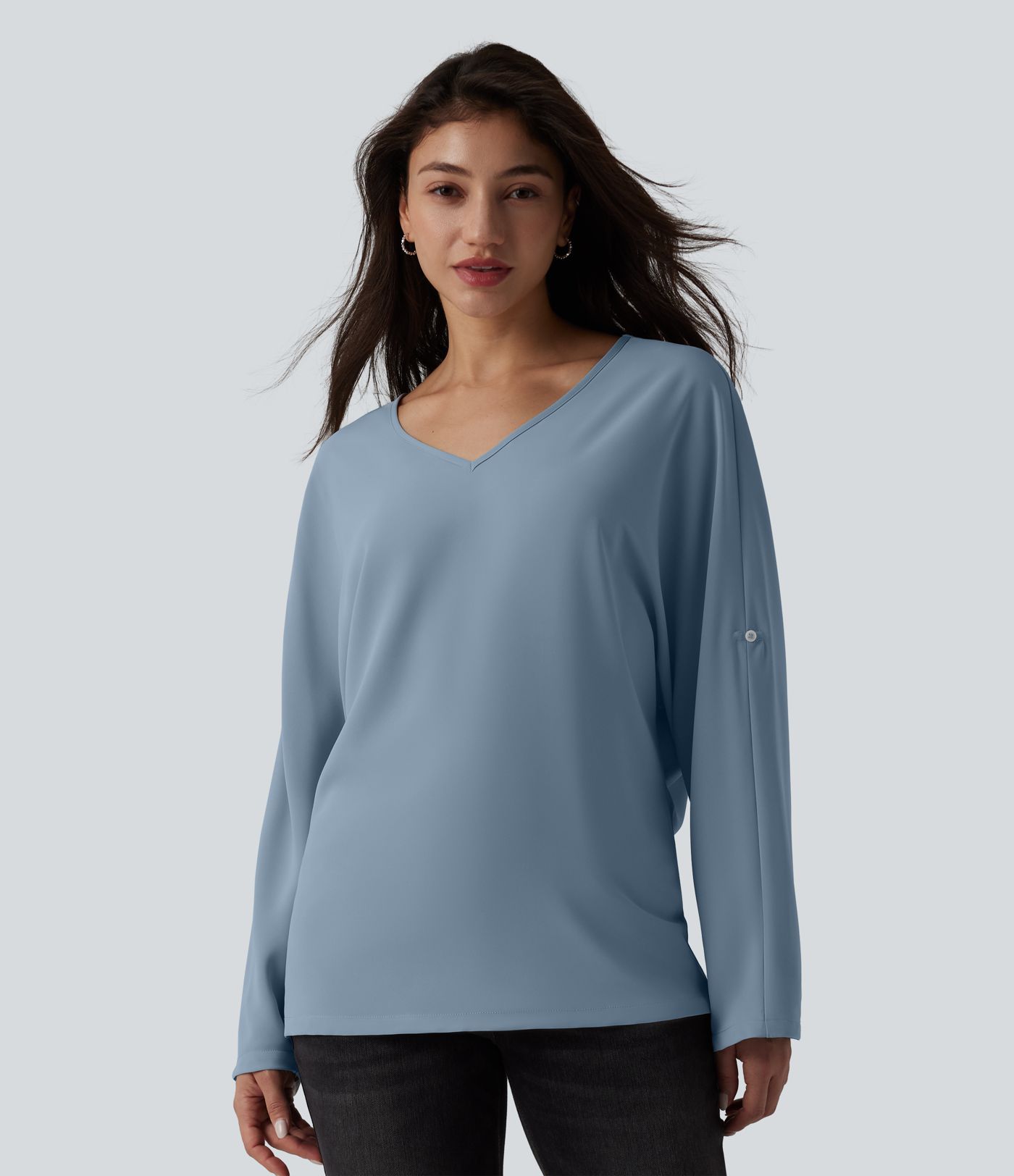 Wrinkle-resistant V Neck Long Sleeve Work Blouse