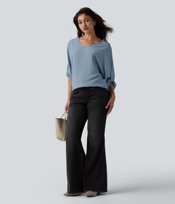 Wrinkle-resistant V Neck Long Sleeve Work Blouse