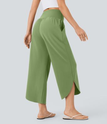 Breezeful™ High Waisted Tummy Control Split Hem Quick Dry Resort Pants with Pockets