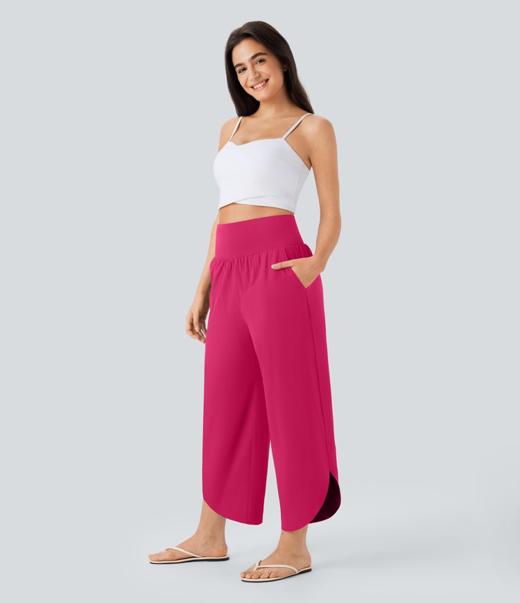 Breezeful™ High Waisted Tummy Control Split Hem Quick Dry Resort Pants with Pockets