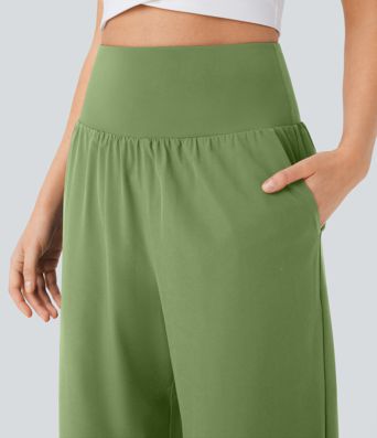Breezeful™ High Waisted Tummy Control Split Hem Quick Dry Resort Pants with Pockets