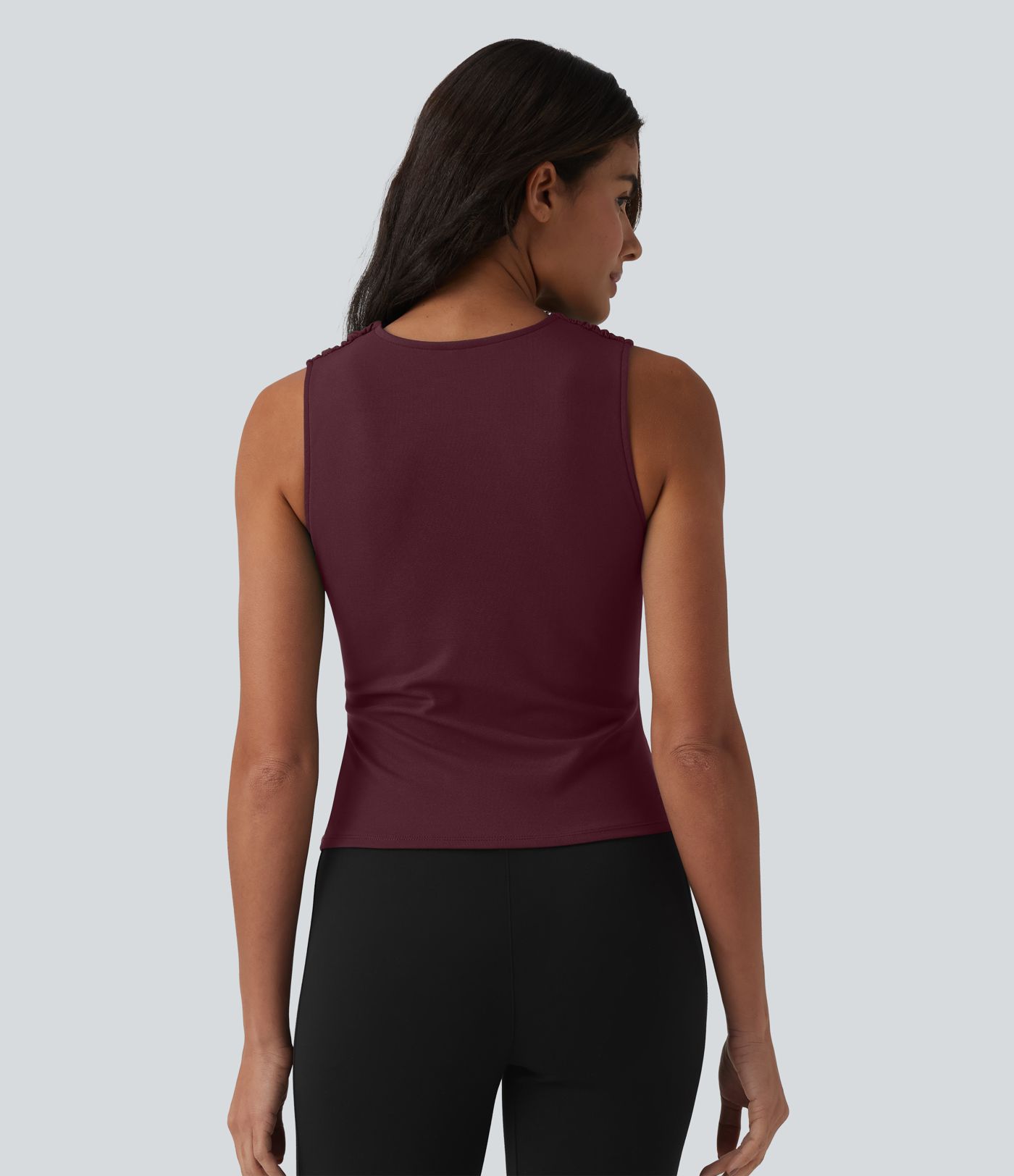 V Neck Ruched Built-in Bra Work Tank Top