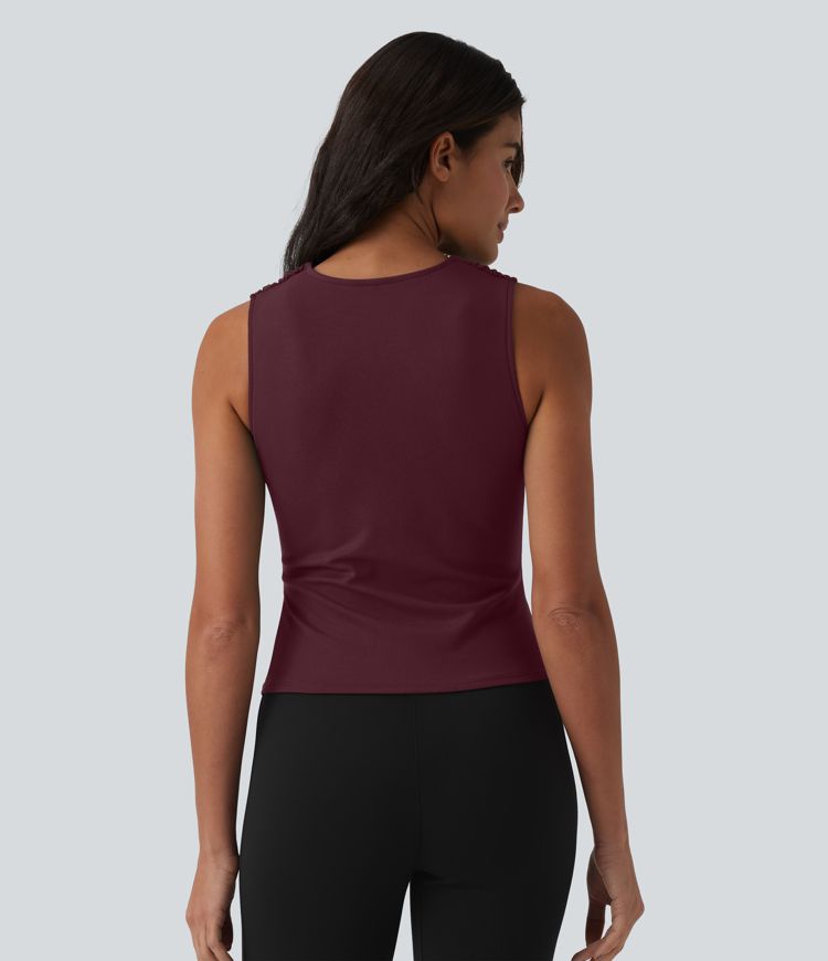 V Neck Ruched Built-in Bra Work Tank Top