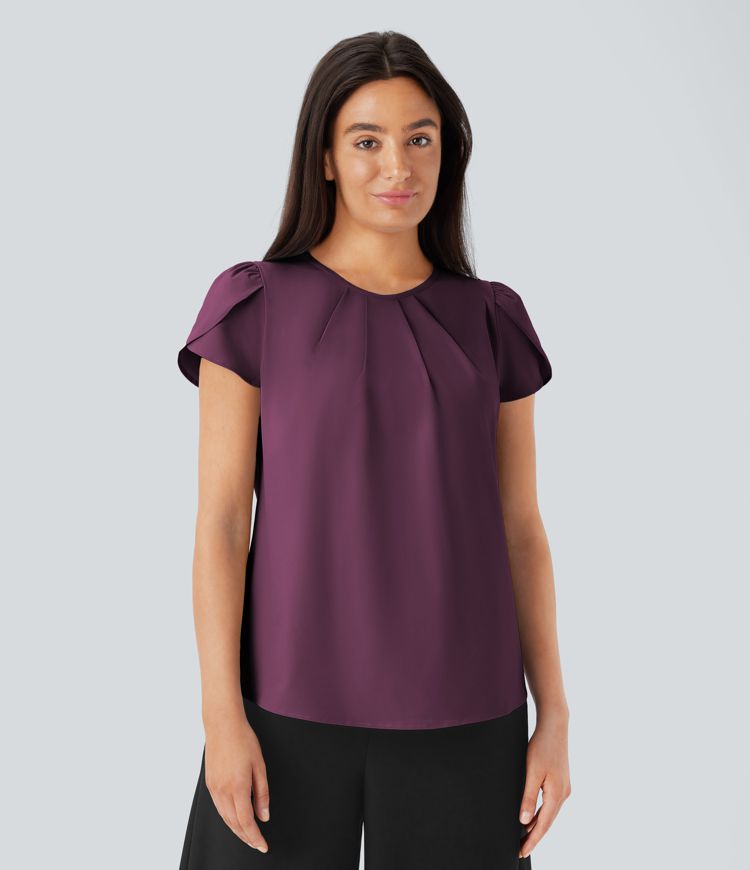 Breezeful™ Round Neck Short Sleeve Keyhole Back Quick Dry Work Top Breezeful™ Round Neck Short Sleeve Keyhole Back Quick Dry Work Top