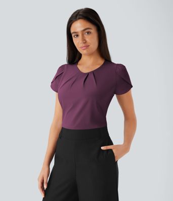 Breezeful™ Round Neck Short Sleeve Keyhole Back Quick Dry Work Top Breezeful™ Round Neck Short Sleeve Keyhole Back Quick Dry Work Top