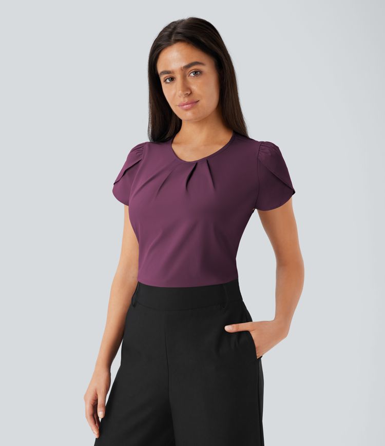 Breezeful™ Round Neck Short Sleeve Keyhole Back Quick Dry Work Top Breezeful™ Round Neck Short Sleeve Keyhole Back Quick Dry Work Top