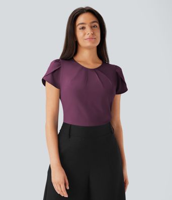 Breezeful™ Round Neck Short Sleeve Keyhole Back Quick Dry Work Top Breezeful™ Round Neck Short Sleeve Keyhole Back Quick Dry Work Top