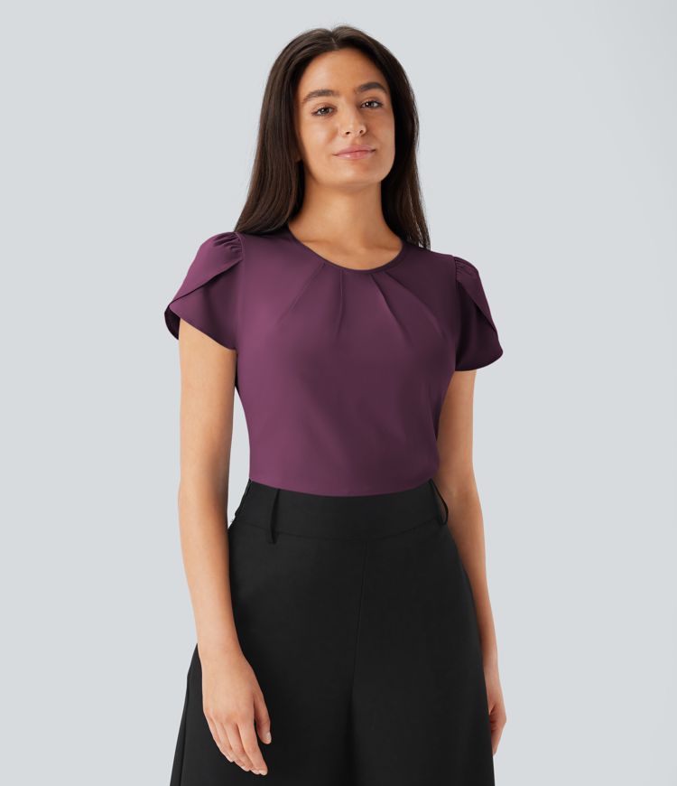 Breezeful™ Round Neck Short Sleeve Keyhole Back Quick Dry Work Top Breezeful™ Round Neck Short Sleeve Keyhole Back Quick Dry Work Top