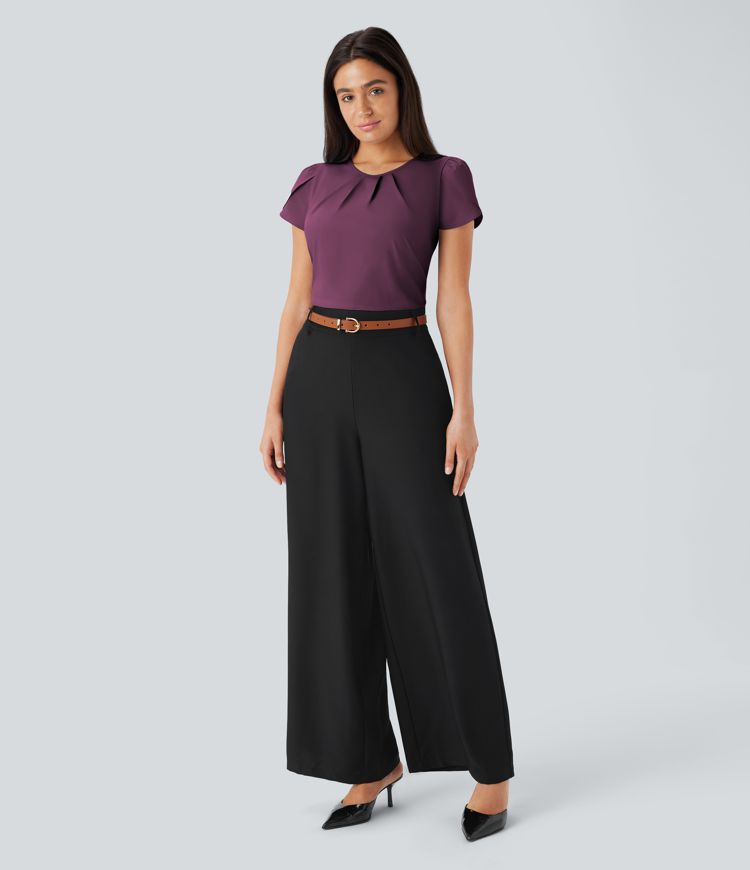 Breezeful™ Round Neck Short Sleeve Keyhole Back Quick Dry Work Top Breezeful™ Round Neck Short Sleeve Keyhole Back Quick Dry Work Top