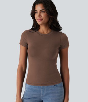 Halara Cotton Jersey Crew Neck Short Sleeve Casual T-Shirt Halara Cotton Jersey Crew Neck Short Sleeve Casual T-Shirt