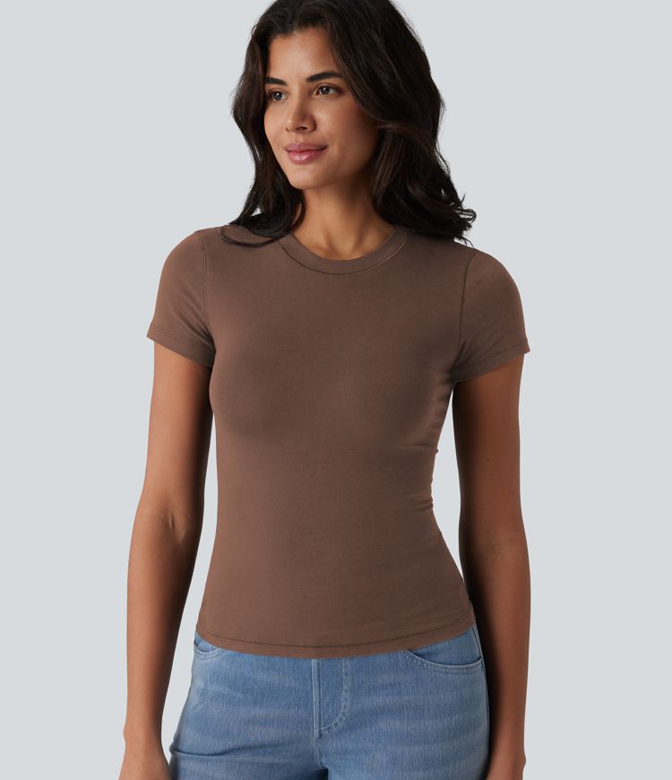 Halara Cotton Jersey Crew Neck Short Sleeve Casual T-Shirt Halara Cotton Jersey Crew Neck Short Sleeve Casual T-Shirt