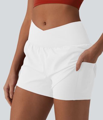 SoftlyZero™ Airy Crossover High Waisted 2-in-1 Cool Touch Yoga Shorts 3'' with Pockets SoftlyZero™ Airy Crossover High Waisted 2-in-1 Cool Touch Yoga Shorts 3'' with Pockets