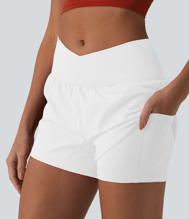 SoftlyZero™ Airy Crossover High Waisted 2-in-1 Cool Touch Yoga Shorts 3'' with Pockets SoftlyZero™ Airy Crossover High Waisted 2-in-1 Cool Touch Yoga Shorts 3'' with Pockets