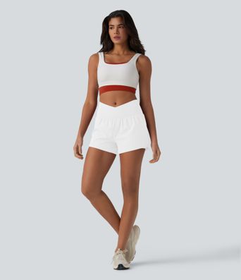 SoftlyZero™ Airy Crossover High Waisted 2-in-1 Cool Touch Yoga Shorts 3'' with Pockets SoftlyZero™ Airy Crossover High Waisted 2-in-1 Cool Touch Yoga Shorts 3'' with Pockets