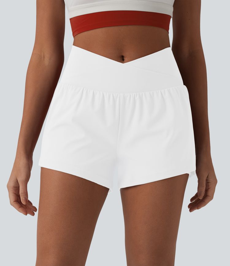 SoftlyZero™ Airy Crossover High Waisted 2-in-1 Cool Touch Yoga Shorts 3'' with Pockets SoftlyZero™ Airy Crossover High Waisted 2-in-1 Cool Touch Yoga Shorts 3'' with Pockets