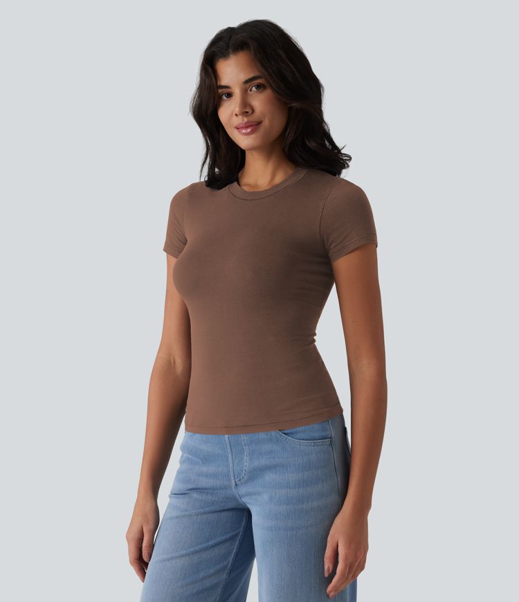 Halara Cotton Jersey Crew Neck Short Sleeve Casual T-Shirt Halara Cotton Jersey Crew Neck Short Sleeve Casual T-Shirt
