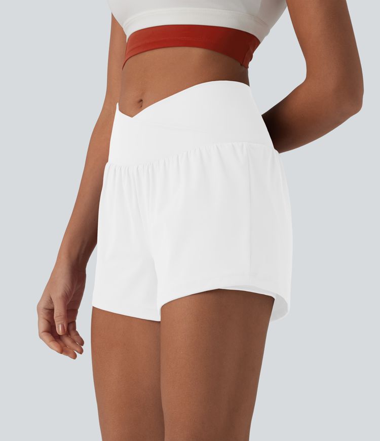 SoftlyZero™ Airy Crossover High Waisted 2-in-1 Cool Touch Yoga Shorts 3'' with Pockets SoftlyZero™ Airy Crossover High Waisted 2-in-1 Cool Touch Yoga Shorts 3'' with Pockets