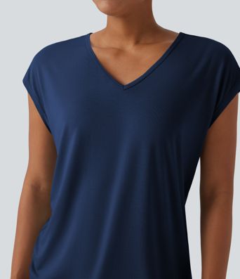T-shirt casual col V manches courtes