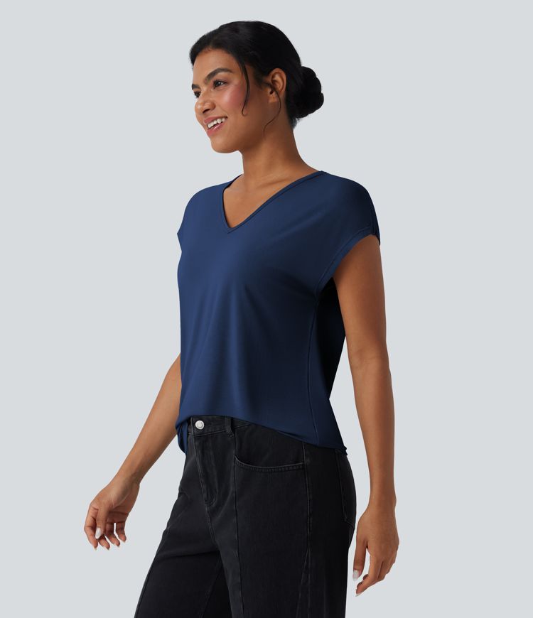 T-shirt casual col V manches courtes