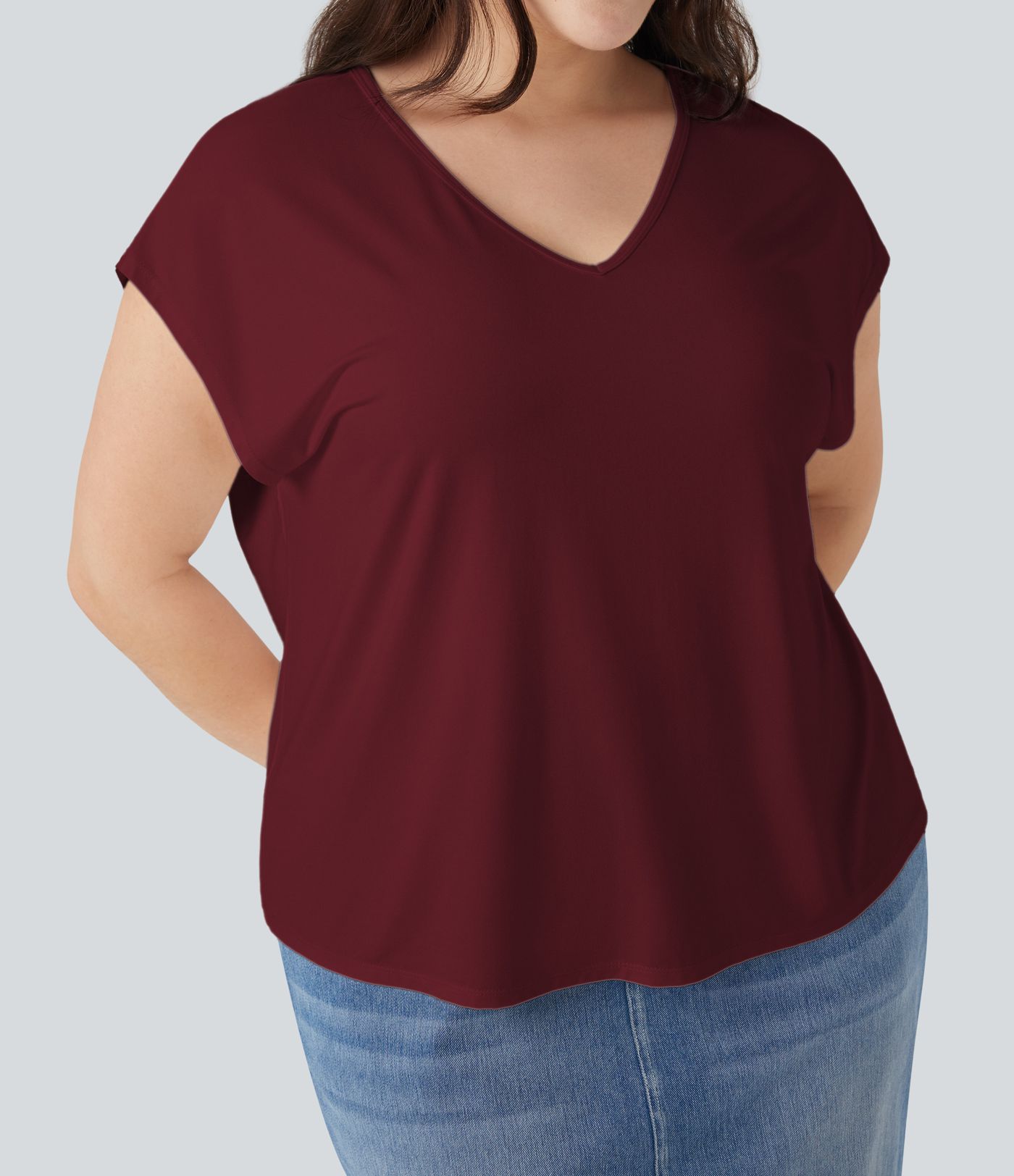 V-Ausschnitt Kurzarm Casual T-Shirt in Übergrößen