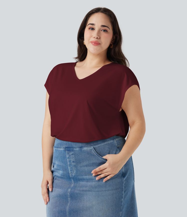 V-Ausschnitt Kurzarm Casual T-Shirt in Übergrößen