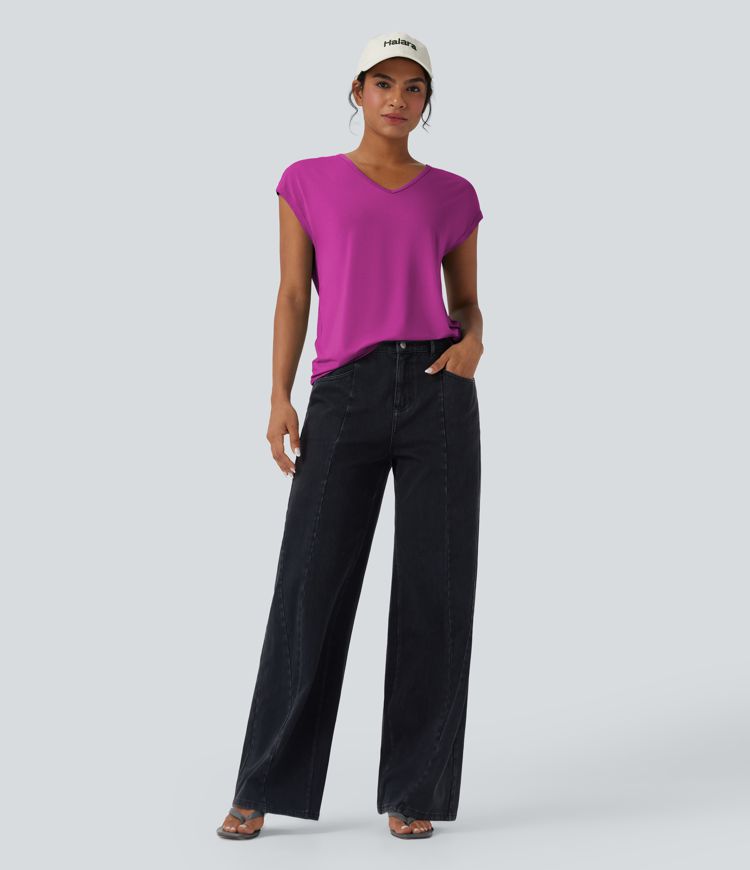 T-shirt casual col V manches courtes